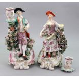 Two Derby porcelain candlestick figures, circa 1770, modelled as a young man and companion,