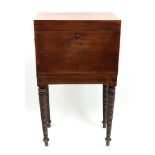 A George III mahogany boxwood and ebony banded rectangular teapoy and cellarette,