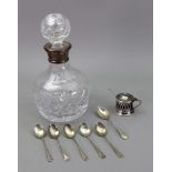 A silver mounted cut glass decanter, Mappin & Webb, Birmingham 1994, 22.