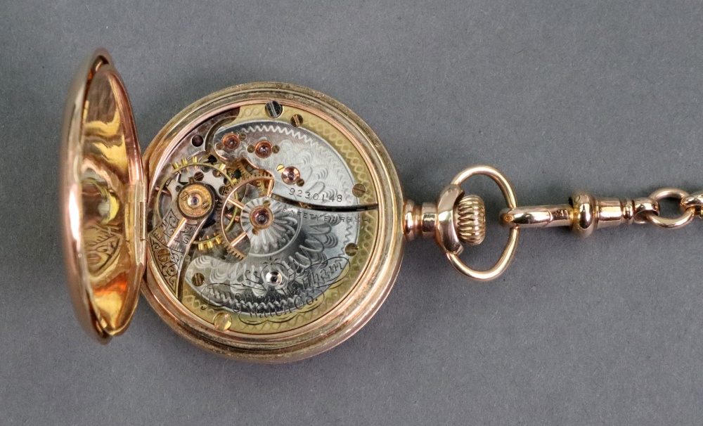 Waltham; a 14ct gold hunter cased keyless wind pocket watch, - Image 3 of 8