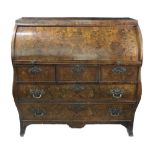 A Dutch walnut floral and bird marquetry cylinder front bombe bureau, late 18th century,