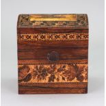 A Victorian Tunbridgeware rectangular tea caddy, labelled T.L.