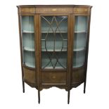 An Edwardian mahogany satinwood crossbanded boxwood and ebony strung breakfront display cabinet,