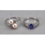 A white gold, tanzanite and diamond ring,