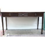 A reproduction Adam style mahogany bowfronted serving table,