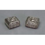 A pair of Dutch square silver peppermint boxes, 19th century, with engraved bands,