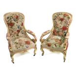 Gillow & Co; a pair of Victorian giltwood armchairs, circa 1860,