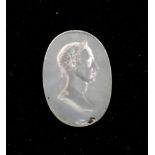 An oval frosted glass intaglio, 19th century, classical male portrait bust facing to dexter, 4.