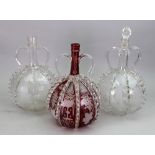 A pair of Dutch glass two handled decanters, 19th century,