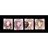 Great Britain; 1847-54 Queen Victoria 6d embossed, four copies, used.