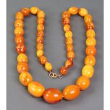 A 'butterscotch' amber oval bead necklace, the 41 graduated beads on a base metal clasp,
