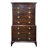 A George III mahogany tallboy chest, the moulded cornice above two short and three long drawers,