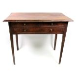 A George III mahogany crossbanded and barber pole strung side table,