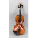 A half size violin, 46cm long and a bow, 53cm long,