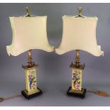 A pair of gilt metal mounted porcelain table lamps, 20th century,