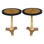 A pair of Regency and later walnut and giltwood pedestal tables, in the manner of George Bullock,