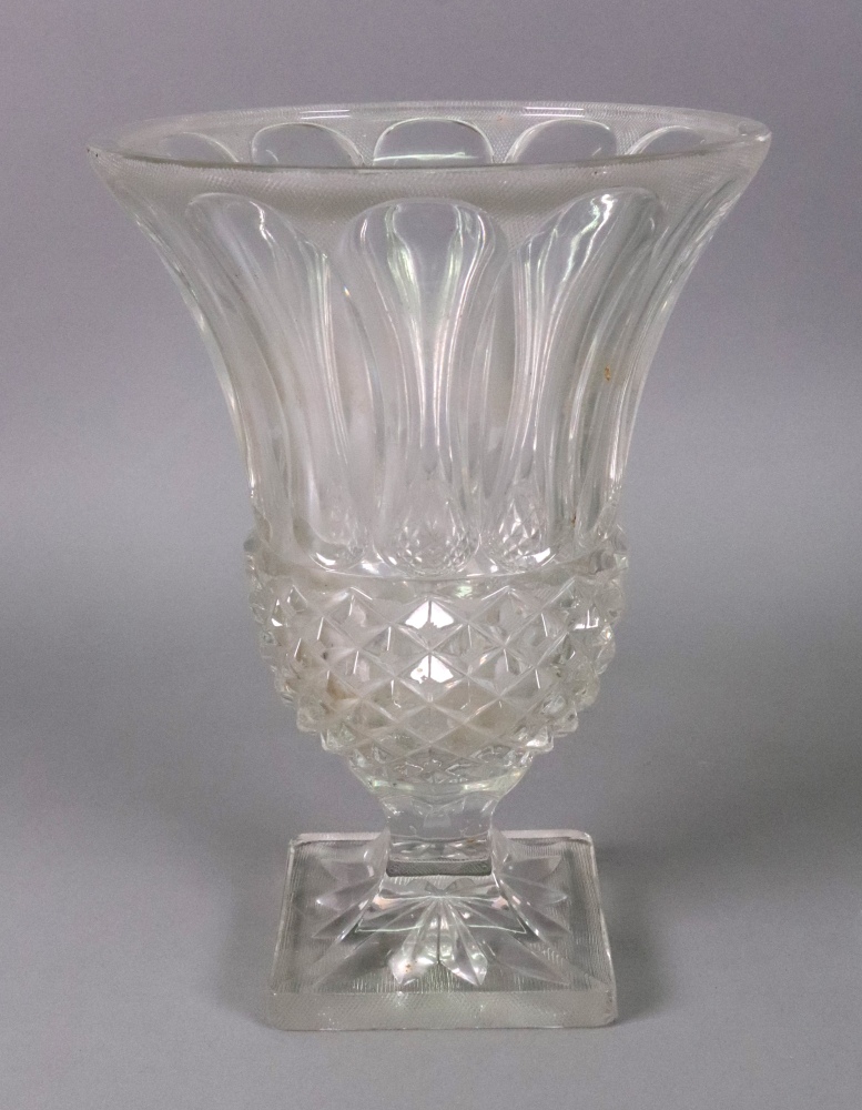 A glass bell shape vase, first half 19th century, facet, hobnail and diamond cut,