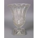 A glass bell shape vase, first half 19th century, facet, hobnail and diamond cut,