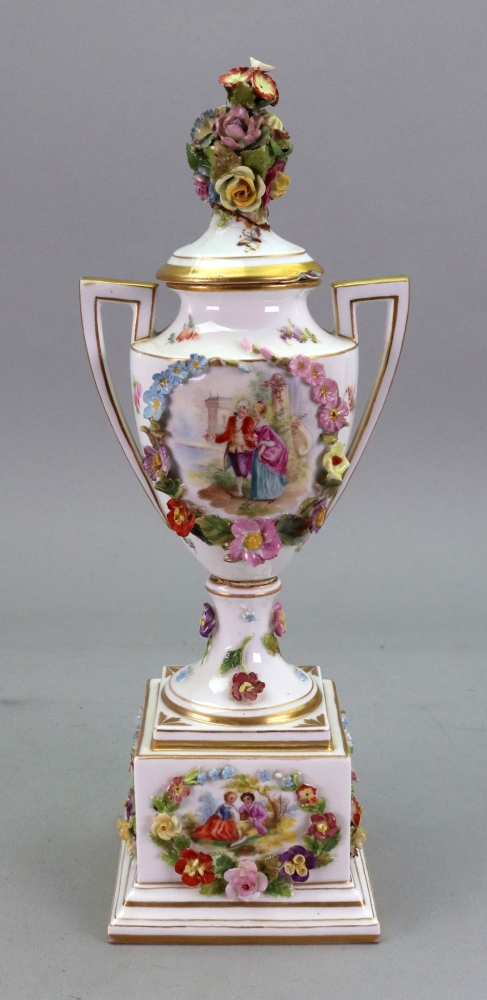 A Carl Thieme, Potschappel two handled vase and cover, late 19th century,