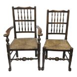 A set of six ash and elm Lancashire spindle back dining chairs, 19th century,