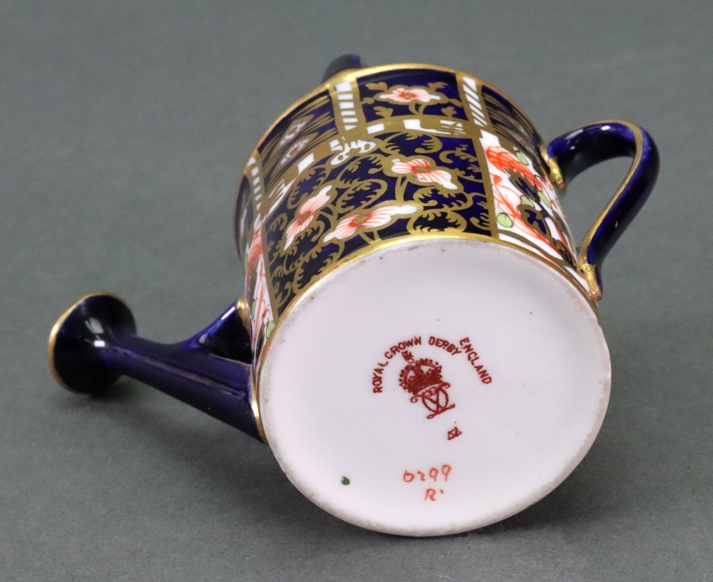 A miniature Royal Crown Derby Imari pattern 6299 watering can, 8cm high, a Dresden bell, - Image 4 of 12