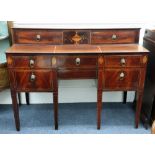 A George III Scottish mahogany satinwood crossbanded boxwood banded and strung sideboard,