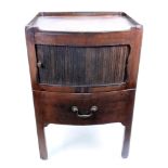 A George III mahogany boxwood strung bowfronted tray top night commode,