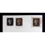 Great Britain; 1840 Queen Victoria 1d, used, three copies in mixed condition, stated to be plate 6.