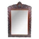 A late 17th century style upright wall mirror, late 19th century,