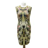 Alexander McQueen; a rayon fabric dress with printed pattern of birds and flowers, made in Italy,