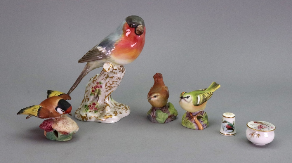 A Royal Worcester figure of a bullfinch, 2662, 25cm high and three others Wren,