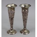 A pair of Edwardian silver trumpet shape vases, William Comyns, London 1901,