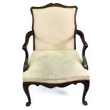 A Hepplewhite style mahogany open armchair, circa 1900, the moulded frame leaf,