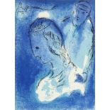 After Marc Chagall (French, 1887-1985), Blue Portrait (A Biblical scene), colour lithograph, 35.