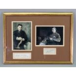 Clipped signatures of W S Gilbert & Arthur Sullivan, mounted with reproduction prints of the two,