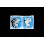 Great Britain; 1840 Queen Victoria 2d blue, pair, used, black m.c., margins close top and bottom.