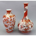 A Japanese Kutani bottle vase, Meiji period, painted with panels of birds amongst flowers,