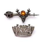 A Scottish silver and citrine sword and stags-head bar brooch, Birmingham, 1915,