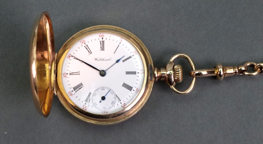 Waltham; a 14ct gold hunter cased keyless wind pocket watch, - Image 2 of 8