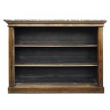 An early 19th century rosewood brass strung dwarf open fronted bookcase,