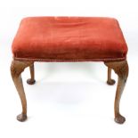 A George I style walnut dressing stool, circa 1900, with rectangular stuff over seat,