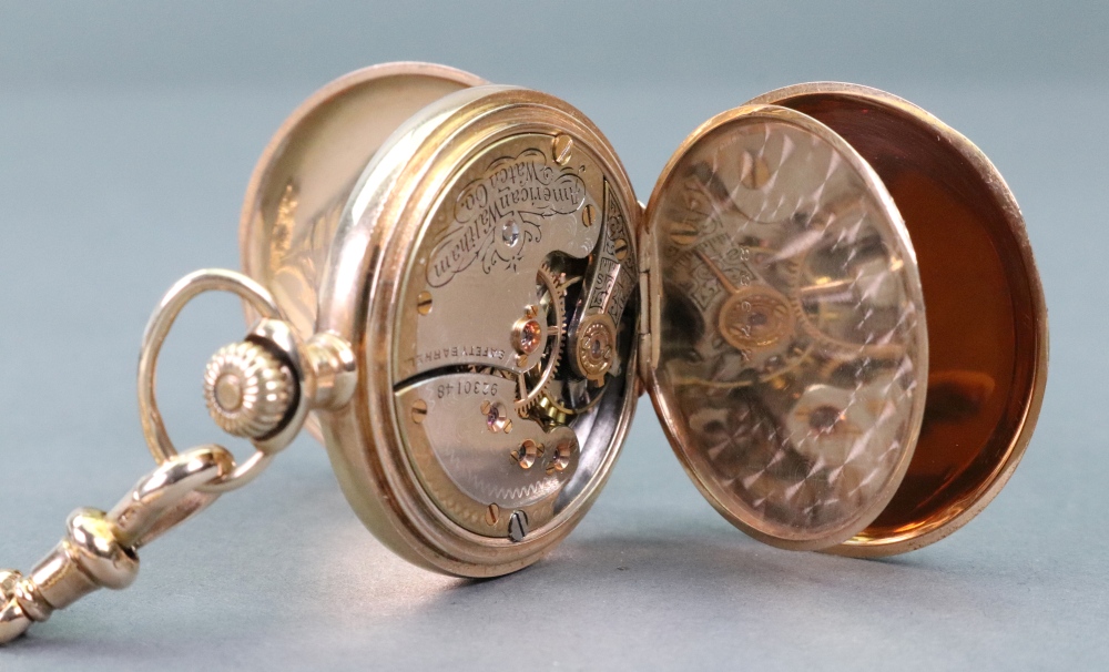 Waltham; a 14ct gold hunter cased keyless wind pocket watch, - Image 7 of 8