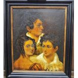 English Provincial School (19th century), Triple portrait of three children, oil on canvas,