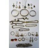 Mostly silver jewellery, comprising; a charm bracelet, four further bracelets, three bangles,