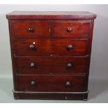 A Victorian mahogany chest of two short and three long drawers on plinth base and pad feet,