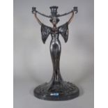 An Art Nouveau style bronze figural candlestick, late 20th century, signed 'Antonio Rotta',