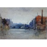 Frank Montague Holl (1845-1888), Industrial river scene, watercolour, signed with initials, 16.