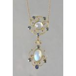 A gold, sapphire and moonstone pendant necklace,