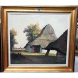 Albert Demoen (20th century), A barn in a landscape, oil on canvas, signed, 53cm x 61cm.