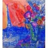 Manner of Marc Chagall, Flowers, Paris, watercolour, bears a signature, 56cm x 60cm.